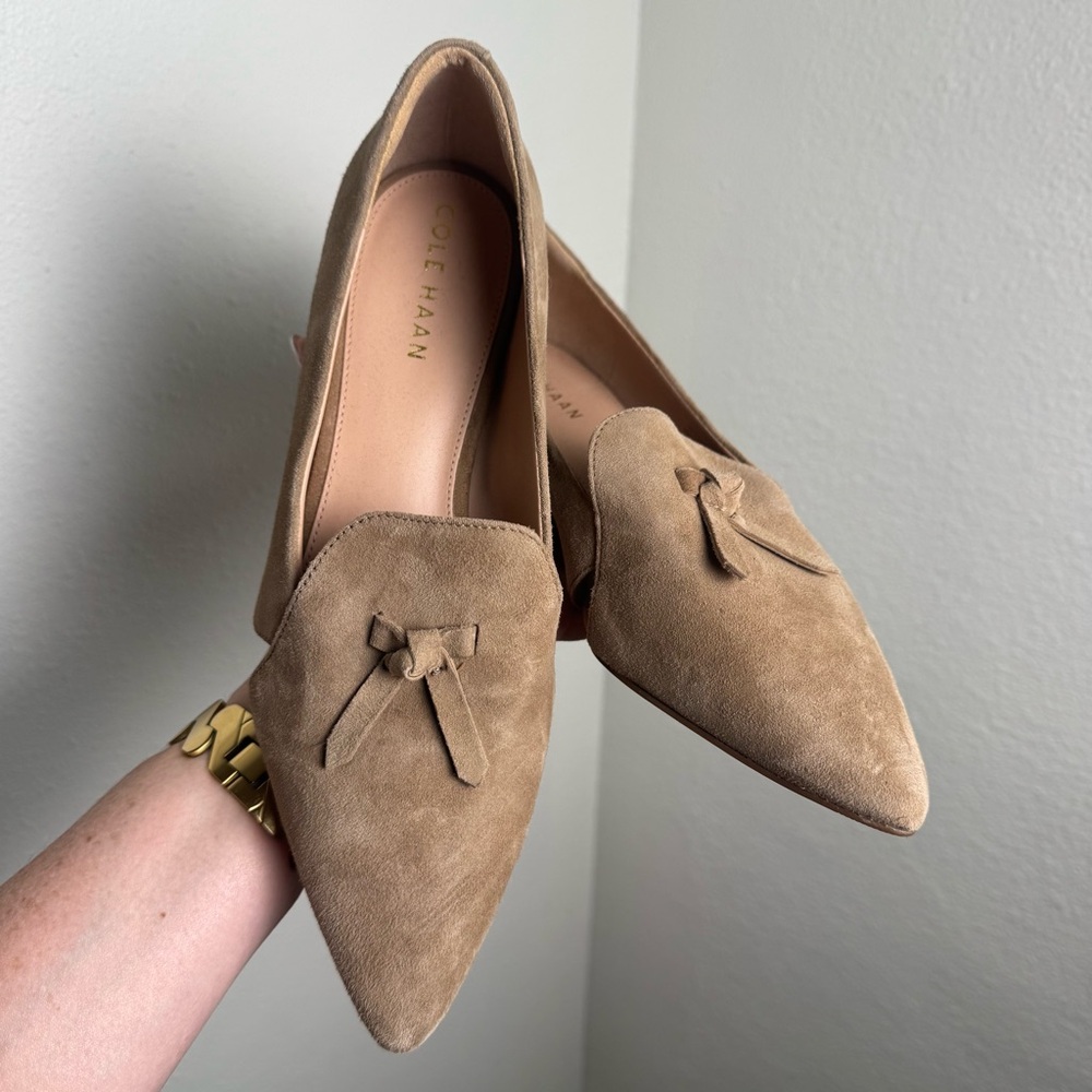 Cole Haan Women's Tan Suede Loafers pointed toe suede flats‎